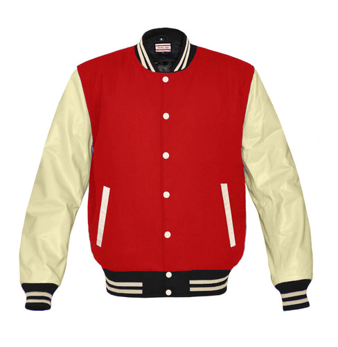 Original American Varsity Real Cream Leather Letterman College Baseball Men Wool Jackets #CRSL-CRSTR-CRB-BBAND