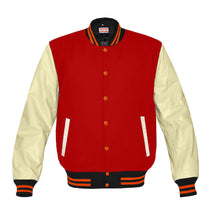 Load image into Gallery viewer, Original American Varsity Real Cream Leather Letterman College Baseball Kid Wool Jackets #CRSL-ORSTR-ORB-BBand