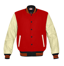 Load image into Gallery viewer, Original American Varsity Real Cream Leather Letterman College Baseball Kid Wool Jackets #CRSL-ORSTR-BB-BBand