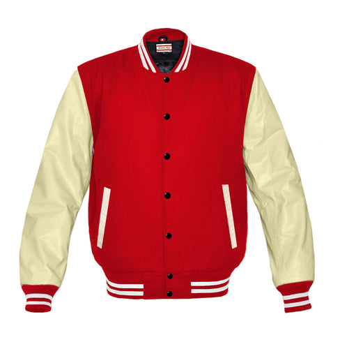 Superb Genuine Cream Leather Sleeve Letterman College Varsity Men Wool Jackets #CRSL-WSTR-BB