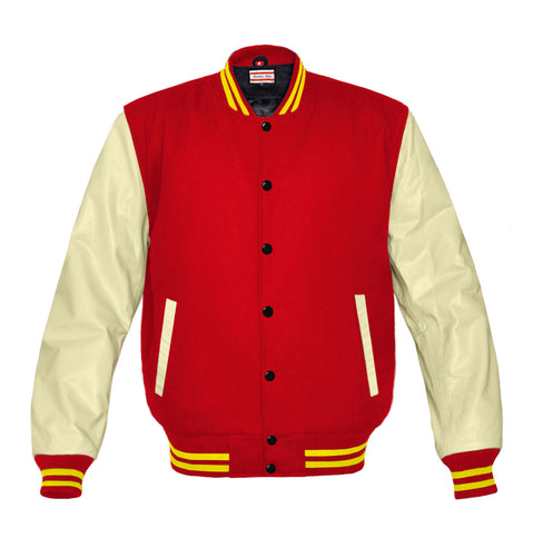 Superb Genuine Cream Leather Sleeve Letterman College Varsity Women Wool Jackets #CRSL-YSTR-BB