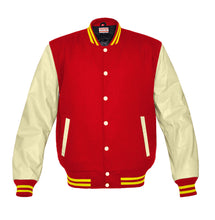 Load image into Gallery viewer, Superb Genuine Cream Leather Sleeve Letterman College Varsity Women Wool Jackets #CRSL-YSTR-CB