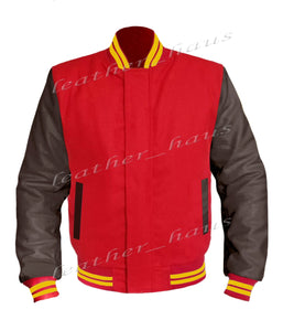 Original American Varsity Dark Brown Leather Sleeve Letterman College Baseball Men Wool Jackets #DBRSL-YSTR-BZ