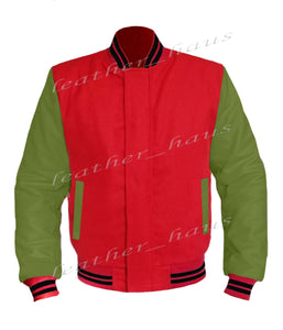 Original American Varsity Green Leather Sleeve Letterman College Baseball Women Wool Jackets #GRSL-BSTR-BZ