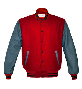 Superb Genuine Grey Leather Sleeve Letterman College Varsity Men Wool Jackets #GYSL-BSTR-BB