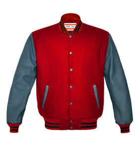 Superb Genuine Grey Leather Sleeve Letterman College Varsity Kid Wool Jackets #GYSL-BSTR-GYB