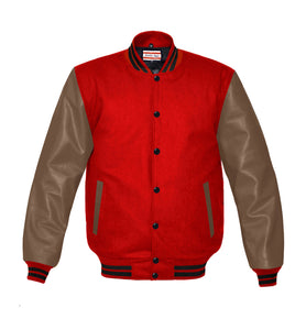 Original American Varsity Light Brown Leather Sleeve Letterman College Baseball Men Wool Jackets #LBRSL-BSTR-BB
