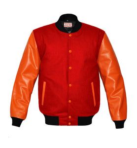 Original American Varsity Real Orange Leather Letterman College Baseball Men Wool Jackets #ORSL-BSTR-OB-Bband