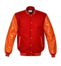 Load image into Gallery viewer, Superb Genuine Orange Leather Sleeve Letterman College Varsity Men Wool Jackets #ORSL-ORSTR-OB
