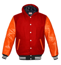 Load image into Gallery viewer, Superb Orange Leather Sleeve Original American Varsity Letterman College Baseball Kid Wool Hoodie Jackets #ORSL-WSTR-WB-H-BBand