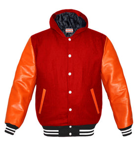 Superb Orange Leather Sleeve Original American Varsity Letterman College Baseball Kid Wool Hoodie Jackets #ORSL-WSTR-WB-H-BBand