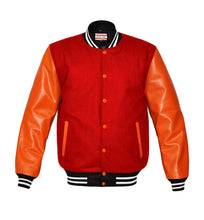 Load image into Gallery viewer, Original American Varsity Real Orange Leather Letterman College Baseball Men Wool Jackets #ORSL-WSTR-OB-BBand