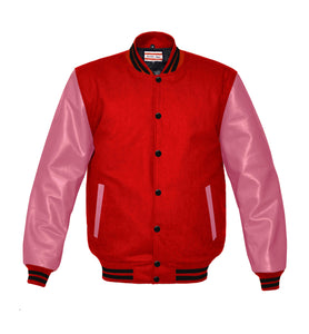 Superb Genuine Pink Leather Sleeve Letterman College Varsity Kid Wool Jackets #PKSL-BSTR-BB