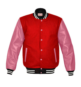 Original American Varsity Real Pink Leather Letterman College Baseball Men Wool Jackets #PKSL-WSTR-PKB-BBand