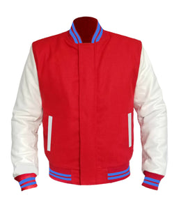 Original American Varsity White Leather Sleeve Letterman College Baseball Kid Wool Jackets #WSL-BLSTR-BZ