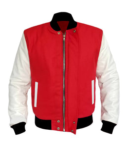 Original American Varsity White Leather Sleeve Letterman College Baseball Kid Wool Jackets #WSL-BBand-WP-BZ