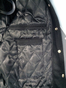 Superb Black Leather Sleeve Original American Varsity Letterman College Baseball Women Wool Hoodie Jackets #BSL-RSTR-RB-H