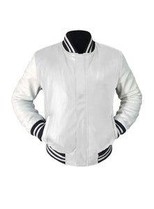 Genuine White Leather Original American Varsity Letterman College Baseball Men Leather Jackets #WSL-WSTR-LE