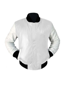 Original American Varsity Real White Leather Letterman College Baseball Kid Leather Jackets #WSL-LE-BBand