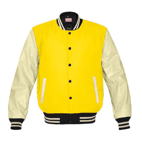 Original American Varsity Real Cream Leather Letterman College Baseball Men Wool Jackets #CRSL-CRSTR-BB-BBAND