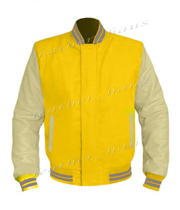 Original American Varsity Cream Leather Sleeve Letterman College Baseball Men Wool Jackets #CRSL-GYSTR-BZ
