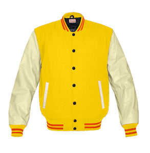 Superb Genuine Cream Leather Sleeve Letterman College Varsity Women Wool Jackets #CRSL-ORSTR-BB