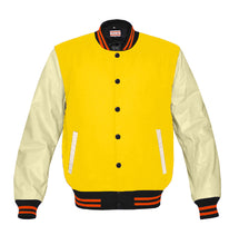 Load image into Gallery viewer, Original American Varsity Real Cream Leather Letterman College Baseball Men Wool Jackets #CRSL-ORSTR-BB-Bband