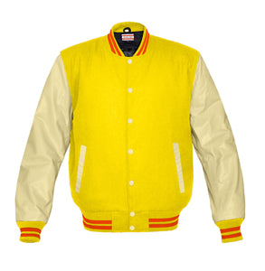 Superb Genuine Cream Leather Sleeve Letterman College Varsity Women Wool Jackets #CRSL-ORSTR-CB