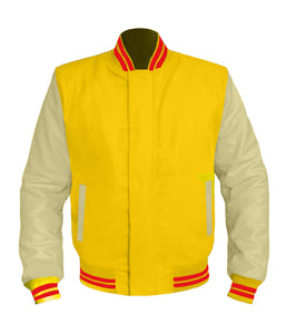 Original American Varsity Cream Leather Sleeve Letterman College Baseball Women Wool Jackets #CRSL-RSTR-BZ