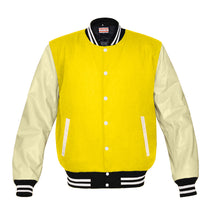 Load image into Gallery viewer, Original American Varsity Real Cream Leather Letterman College Baseball Kid Wool Jackets #CRSL-WSTR-WB-BBAND