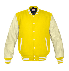 Superb Genuine Cream Leather Sleeve Letterman College Varsity Women Wool Jackets #CRSL-WSTR-CB