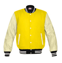 Load image into Gallery viewer, Original American Varsity Real Cream Leather Letterman College Baseball Men Wool Jackets #CRSL-WSTR-CB-BBAND
