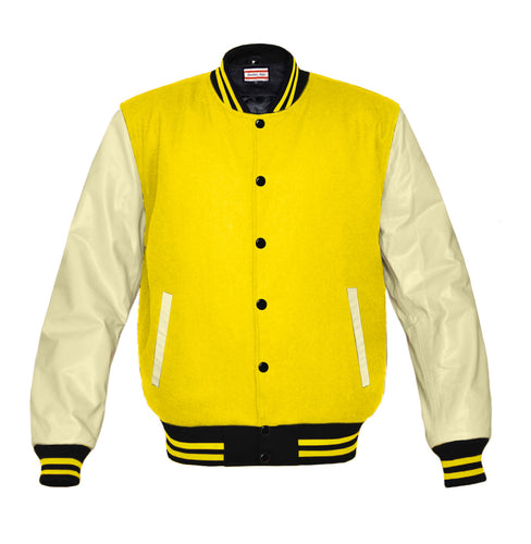 Original American Varsity Real Cream Leather Letterman College Baseball Men Wool Jackets #CRSL-YSTR-BB-BBAND