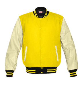 Original American Varsity Real Cream Leather Letterman College Baseball Men Wool Jackets #CRSL-YSTR-YB-BBAND