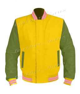 Original American Varsity Green Leather Sleeve Letterman College Baseball Men Wool Jackets #GRSL-PKSTR-BZ