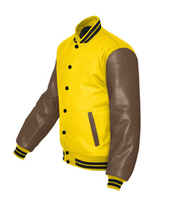 Original American Varsity Light Brown Leather Sleeve Letterman College Baseball Kid Wool Jackets #LBRSL-BSTR-BB