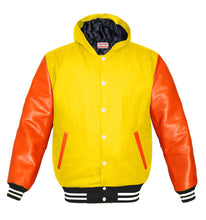 Load image into Gallery viewer, Superb Orange Leather Sleeve Original American Varsity Letterman College Baseball Kid Wool Hoodie Jackets #ORSL-WSTR-WB-H-BBand