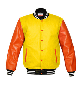 Original American Varsity Real Orange Leather Letterman College Baseball Men Wool Jackets #ORSL-WSTR-OB-BBand