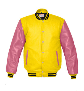 Superb Genuine Pink Leather Sleeve Letterman College Varsity Kid Wool Jackets #PKSL-BSTR-PKB