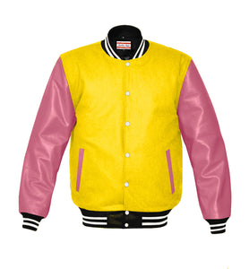 Original American Varsity Real Pink Leather Letterman College Baseball Men Wool Jackets #PKSL-WSTR-WB-BBand