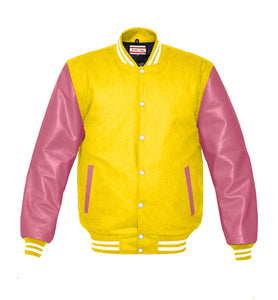 Superb Genuine Pink Leather Sleeve Letterman College Varsity Kid Wool Jackets #PKSL-WSTR-WB