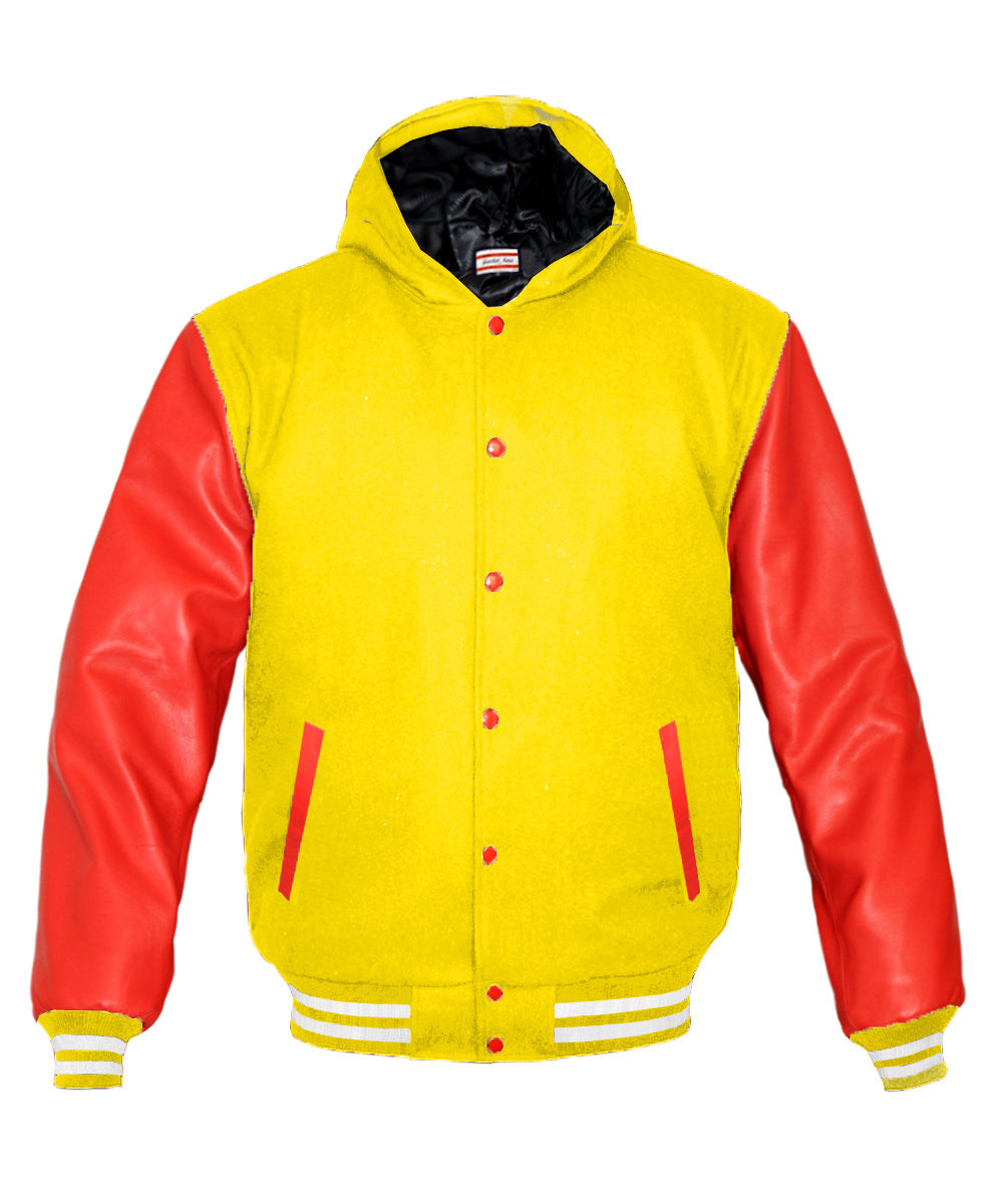 Women's Black and Yellow Hooded Varsity Jacket - Letterman Baseball Style