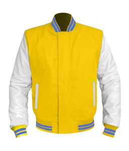 Original American Varsity White Leather Sleeve Letterman College Baseball Kid Wool Jackets #WSL-BLSTR-BZ