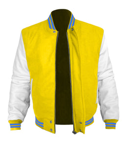 Original American Varsity White Leather Sleeve Letterman College Baseball Kid Wool Jackets #WSL-BLSTR-BZ