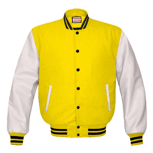 Superb Genuine White Leather Sleeve Letterman College Varsity Men Wool Jackets #WSL-BSTR-BB