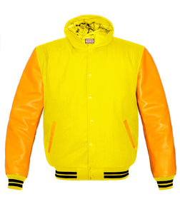 Superb Genuine Yellow Leather Sleeve Letterman College Varsity Women Wool Jackets #YSL-BSTR-YB-H