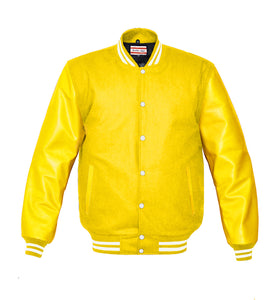 Superb Genuine Yellow Leather Sleeve Letterman College Varsity Women Wool Jackets #YSL-WSTR-WB