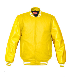 Superb Genuine Yellow Leather Sleeve Letterman College Varsity Women Wool Jackets #YSL-WSTR-YB