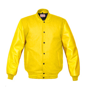 Superb Genuine Yellow Leather Sleeve Letterman College Varsity Women Wool Jackets #YSL-YSTR-BB